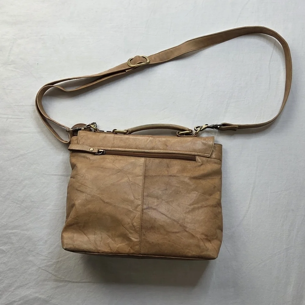 Bolla Genuine Leather Satchel Crossbody Tan Distressed VTG Style Brass Hardware